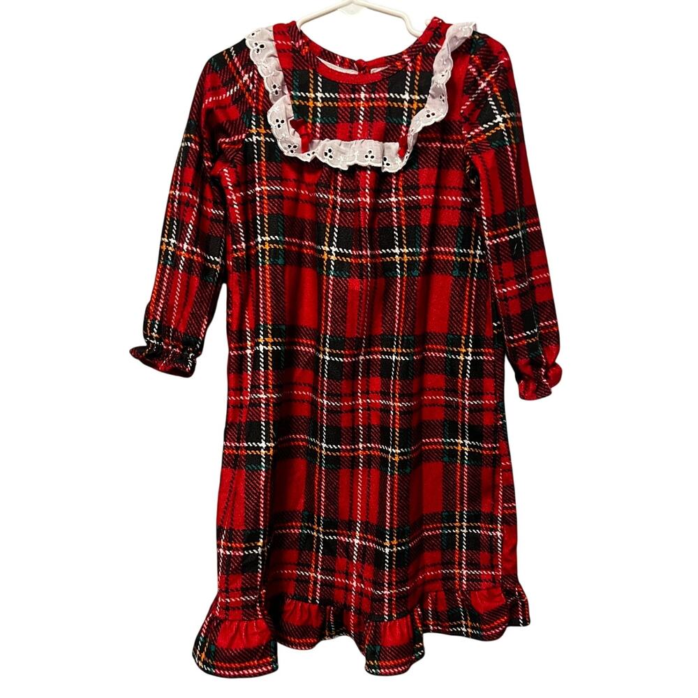 Saint Eve Kids Red Plaid Nightgown 3T Ruffled detail